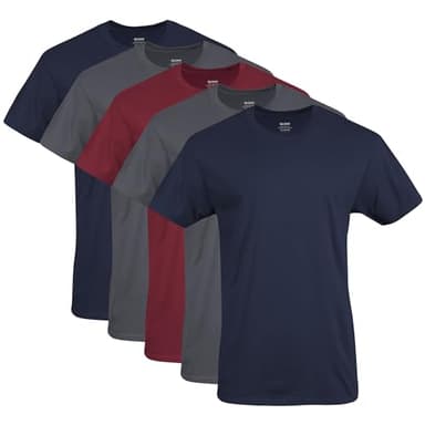 Gildan Men's Crew T-Shirts, Multipack, Style G1100, Navy/Charcoal/Cardinal Red (5-Pack), Medium - Image 1
