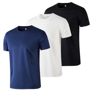 gaulupue 3 Pack Workout Shirts for Men Athletic Running Gym Short Sleeve Tee Shirts for Men (US, Alpha, Large, Regular, Regular, White/Black/Sapphire) - Image 1