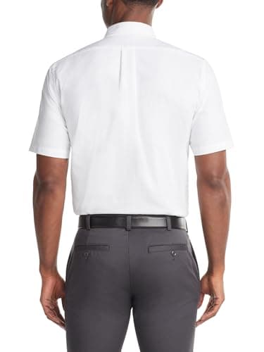 Van Heusen Men's Short Sleeve Dress Shirt Regular Fit Oxford Solid, White, Large - Image 2