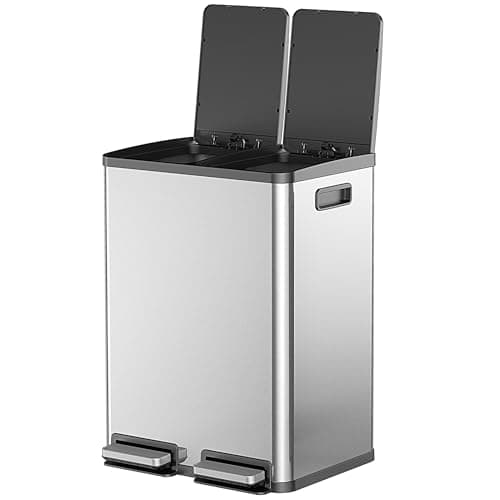 DUMOS Dual Compartment Trash Can, 2 x 8 Gallon Recycling Bin with Soft-Close Foot Pedal, Kitchen Garbage Can with Removable Inner Buckets, Fingerprint-Resistant, Space-Saving Waste Sorter - Image 1