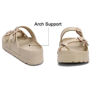 TIKVAW Womens Arch Support Platform Sandals Comfort Slides Thick Soles Flat Sandals With Adjustable Buckle & Ultra Cushion Beige Size 8-8.5 - Image 2