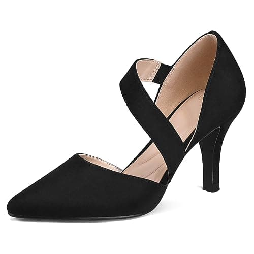mysoft Women's Pointed Toe Low Stiletto Heel Dress Pumps Shoes - Available in Wide Sizes Black-Suede - Image 1