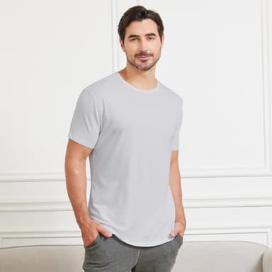 netdraw Men's Ultra Soft Bamboo Viscose T-Shirt Curve Hem Lightweight Cooling Short Sleeve Casual Basic Tee Shirt, Light Platinum, Medium - Image 6