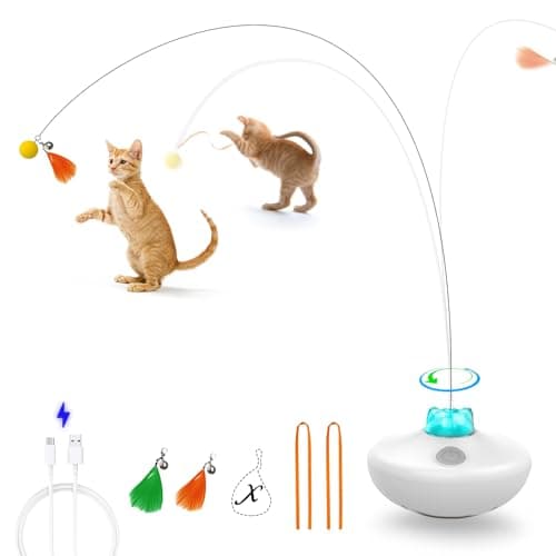 Oxawo Interactive Cat Toys Cat Exercise Tumbler, Rechargeable Cat Toys for Indoor Cats Spin Butterfly Game Teasing Kitty, Extra Long Feather Wand (P33 cat Toys) - Image 1