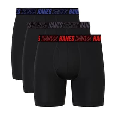 Hanes Men's Moves Performance Boxer Brief, Total Support Pouch, Regular/Trunk/Long Leg, 3-Pack, 6", Black - Image 1