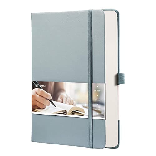 EMSHOI Notebook College Ruled - 256 Numbered Pages, 120 Gsm Thick Paper, A5 Hardcover Leather Lined Journal for Men & Women Work School Journaling Writing Diary 5.7" X 8.3"(GrayBlue) - Image 1