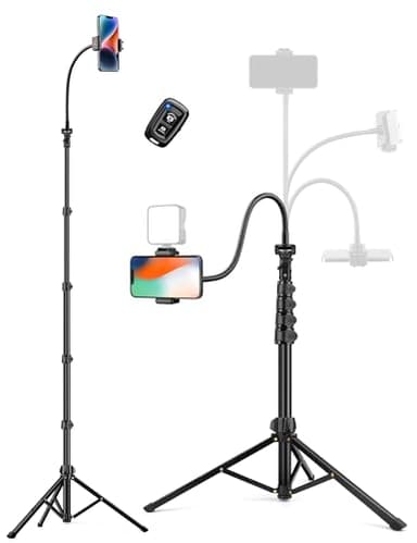 Phone Tripod, 86" Tall Tripod for iPhone with Flexible Gooseneck & Remote, Portable Aluminum Cellphone Stand for Selfies, Video Recording,Travel, Compatible with iPhone Android - Image 1