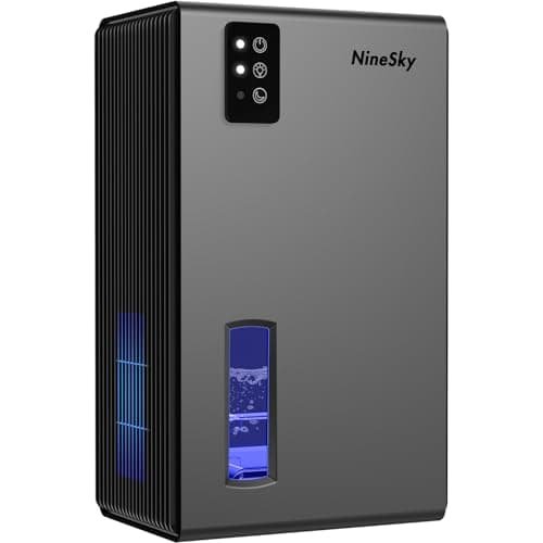 NineSky Dehumidifiers for Home, 95 OZ Water Tank, (1000 sq.ft) Dehumidifiers for Bathroom Bedroom Basement with Auto Shut Off,7 Colors LED Light(Gray) - Image 1
