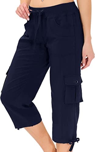MoFiz Womens Capris with Pockets Loose Fit Casual Capri Pants Dressy Lightweight Ladies Baggy Cargo Pants for Hiking Navy 3XL - Image 1