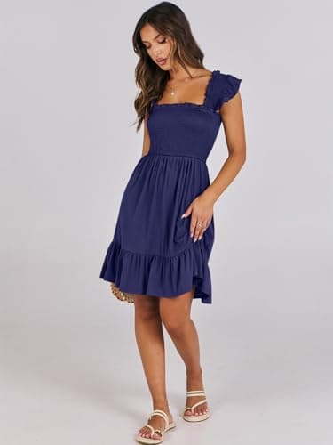 ANRABESS Women's Summer Casual Sleeveless Square Neck Dress 2025 Smocked Ruffle Backless Boho Beach Cute Teen Short Sundress Navy Blue Medium - Image 7