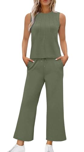 WIHOLL Summer Sets for Women 2025 Beach Vacation Clothes Fashion Travel Airport Cruise Outfits Two Piece Comfy Matching Sets Women Clothing Spring Break Olive Green S - Image 2