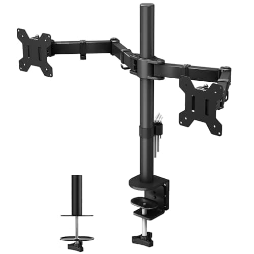 BONTEC Dual Monitor Desk Mount, Full Motion Adjustable Monitor Stand for 13–27 Inch Screens, Heavy Duty Arms Hold Up to 22 lbs Each, VESA 75x75/100x100 mm, C Clamp and Grommet Base, Cable Management - Image 1