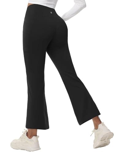 baleaf Women's 27" Fleece Lined Pants Water Resistant Crossover Flare Leggings Bootcut Hiking Thermal Winter Outdoor Black XS - Image 1