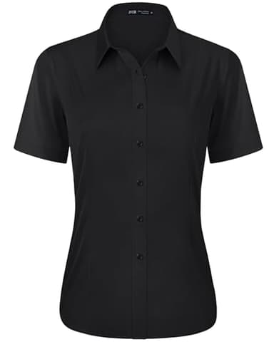 J.VER Womens Button Down Shirt Short Sleeve Business Casual Formal Dress Shirts Slim Fit Ladies Uniform Summer Blouses Collared Tops Black Small - Image 1