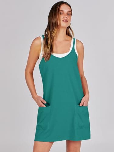 ANRABESS Women Athletic Dress Summer Tennis Workout Active Sports Mini Romper Dress Built in Shorts Travel Vacation Clothes Teal Large - Image 7