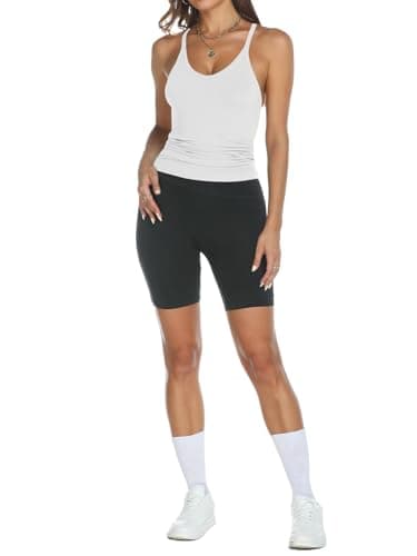 Trendy Queen Womens Workout Tank Tops Racerback Summer 2025 Camisole Top V Neck Ribbed Sleeveless Beach Fashion Clothes White L - Image 3