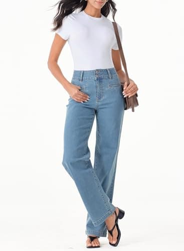 Sidefeel Women's Wide Leg Jeans High Waisted Straight Leg Stretchy Zimbaplatinum Trendy Loose Denim Pants Blue Size 12 - Image 3