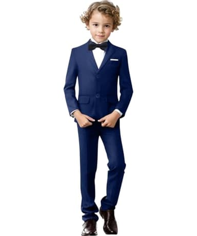 Addneo Boys 5 Pcs Suit Set Formal Dress Shirt with Bowtie Vest Pants Toddler Boy Tuxedo Suits Navy Blue，8 - Image 6