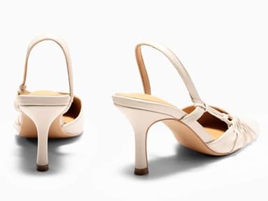 Coutgo Womens Slingback Kitten Heels Closed Pointed Toe Pumps D'Orsay Wedding Party Dress Shoes, Cream White, Size 9 - Image 6