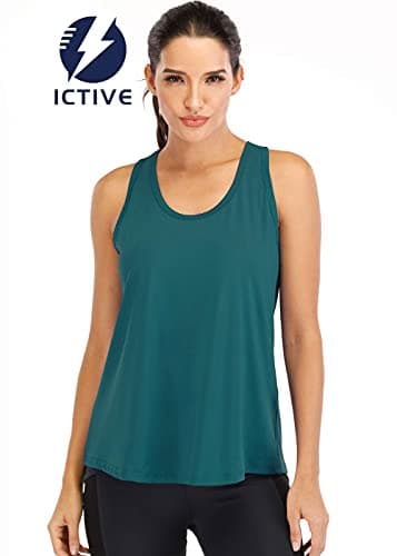 ICTIVE Workout Tops for Women Loose Fit Racerback Mesh Backless Muscle Tank Athletic Exercise Gym Shirts Dark Green L - Image 2