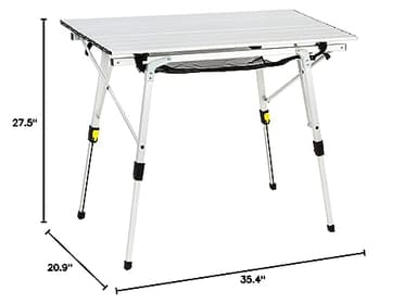 PORTAL Outdoor Folding Portable Picnic Camping Table with Adjustable Height Aluminum Roll Up Table Top Mesh Layer, Silver - Image 3