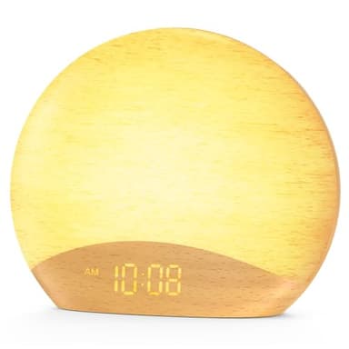 HOUSBAY Sunrise Alarm Clock Sound Machine, Wake Up Light- Soothing Sleep Sounds, Gentle Sunrise Alarm, Dimmable Night Light, Digital Clock & White Noise for Sleeping, Bedroom (Full Wooden Tone) - Image 1
