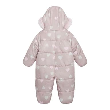 Carter's Infant Unisex Baby Puffer Pram Suit – Faux Fur Trim Hooded One-Piece with Cozy Insulation, Cream Pink Hearts, 6-9 Months - Image 3