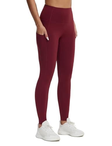 THE GYM PEOPLE Thick High Waist Yoga Pants with Pockets, Tummy Control Workout Running Yoga Leggings for Women Wine Red - Image 8