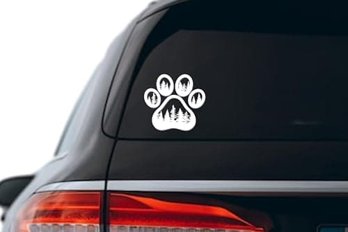 ZLKAPT White Adventure Paws Sticker, Dog Vinyl Decal Bumper Sticker, Hiking Stickers Outdoor Nature Sticker, Forest-Themed Hiking Dog Paw Car Vinyl Decal for Animal Lovers and Pet Owners 5.5x5.5" - Image 1