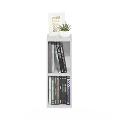Furinno Fulda Book Shelf, 2-Tier Modern Narrow Bookshelf, 8-in Width Bookcase, 9.3" x 7.9" x 21.2", for Living Room, Bedroom, Home Office, White - Image 4