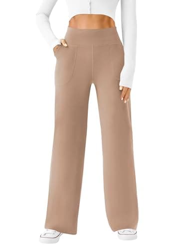 DLOODA Womens Wide Leg Yoga Pants Casual Work Dress Pants Lounge Sweatpants High Waist Comfy Loose Trousers with Pockets Taupe - Image 1