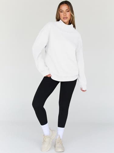 Trendy Queen Womens Oversized Sweatshirts Turtleneck Pullover Long Sleeve Hoodies Tops Fall Fashion Outfits 2025 Clothes White S - Image 5