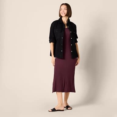 Amazon Essentials Women's Jersey V-Neck Short Sleeve Midi Length Dress, Dark Purple, Medium - Image 5