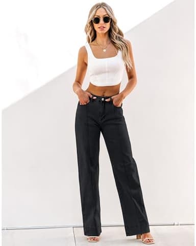 Luvamia Wide Leg Jeans - Black Trousers Pants for Women, Straight Leg, Baggy, Y2K Western Outfit, Size Medium (8-10) - Image 2