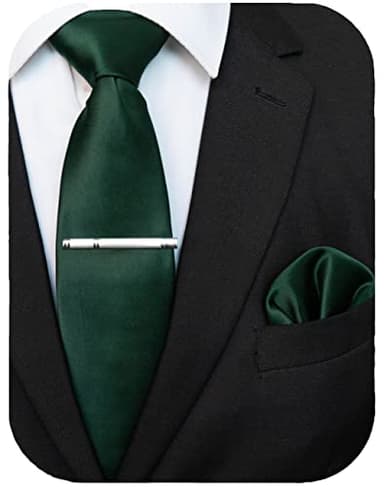 RBOCOTT Dark Green Tie Necktie and Pocket Square with Tie Clip Sets for men Party Wedding and Business - Image 3