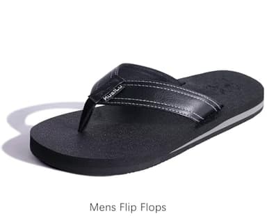 KuaiLu Men's Leather Flip Flops Arch Support Summer Beach Pool Water Thong Sandals Waterproof Rubber Walking Shoes Slip on Orthotic Casual Sport Cushioned Wide Slides Shower Slippers Black Size 14 - Image 7