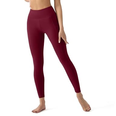 High Waisted Leggings for Women with Pockets - Tummy Control Yoga Pants for Workout Running Athletic No See Through Burgundy - Image 3