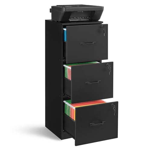 VASAGLE 3 Drawer File Cabinet, File Cabinet with Lock, Printer Stand, Office Filing Cabinet Organizer, for A4 and Letter Size Files, Ink Black UOFC055B16 - Image 1