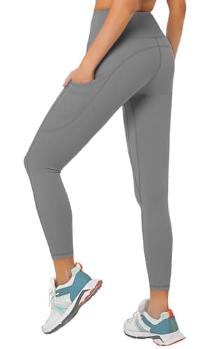 Cathie Moochie Buttery Soft Tummy Control Workout Leggings with Pockets for Women High Waisted Athletic Yoga Pants Grey - Image 1