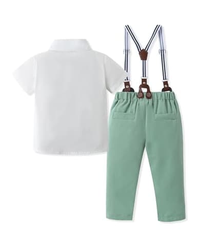 SANMIO Toddler Baby Boy Clothes Suit Gentleman Wedding Outfits, Formal Dress Shirt with Bowtie + Suspender Pants 1-5 Years - Image 8