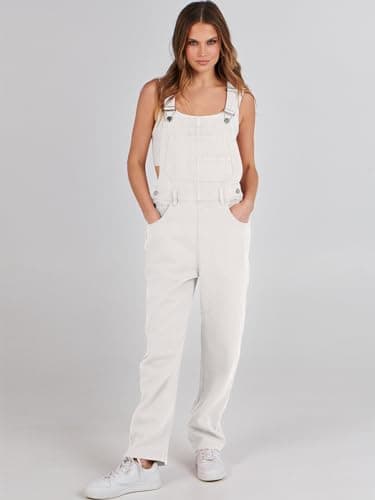 ANRABESS Overalls for Women Loose Fit Denim Overalls Adjustable Strap Jean Jumpsuit Bib Romper 2025 Fall Casual Work Outfits White Large - Image 6