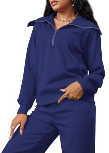 XIEERDUO Beach Outfits For Women Winter 2 Piece Lounge Sets 2024 Oversized Sweatsuit Tracksuit Navy Blue L - Image 5