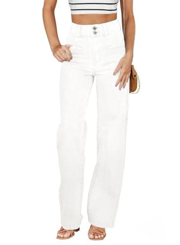 Sidefeel Jeans for Women Trendy High Waisted Stretchy Wide Leg Jeans Loose Straight Leg Denim Pants White Size 10 - Image 1