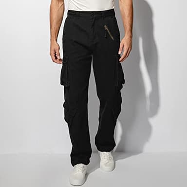 Men's BDU Casual Military Pants, Tactical Wild Army Combat ACU Rip Stop Camo Cargo Work Pants Trousers with 8 Pockets #7533 Black 30 - Image 4