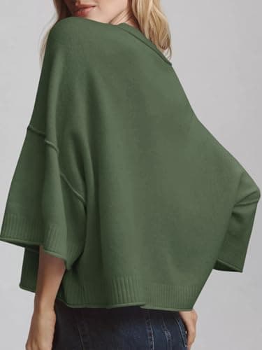 Saodimallsu Womens Short Sleeve Sweater Summer Oversized Cropped Sweaters Casual Crewneck Lightweight Knit Tops Army Green - Image 4