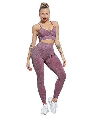 CHRLEISURE 3 Piece Workout Leggings Sets for Women, Gym Scrunch Butt Butt Lifting Seamless Leggings (Black, DGray, Burgundy, S) - Image 4