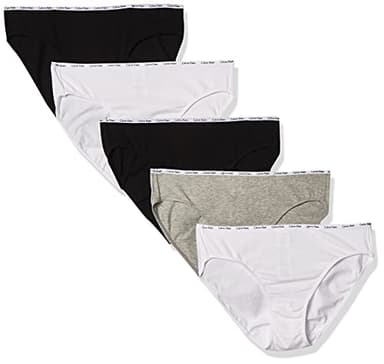 Calvin Klein Women's 5 Pack Cotton Stretch Logo Bikini, Black/White/Grey Heather, Large - Image 1
