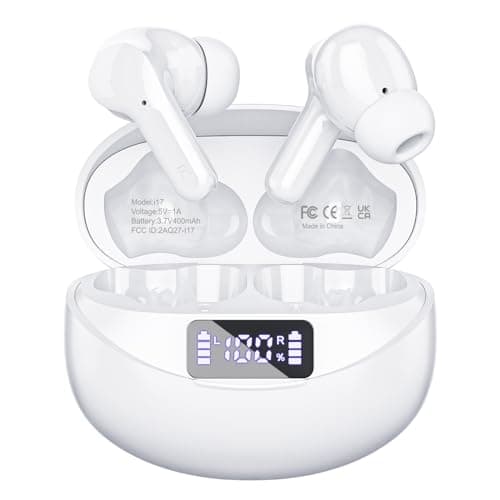 Bcaikair Wireless Earbuds, Bluetooth Headphones 5.3 HiFi Stereo, Wireless Earphones with ENC Noise Cancelling Mic, LED Digital Display in Ear Buds White - Image 1