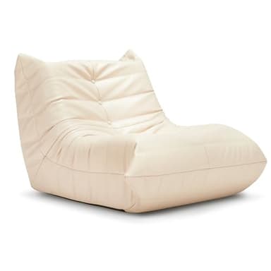 Hobestluk Giant Bean Bag Chair Lazy Floor Sofa, Memory Foam Fireside Sofa for Adults, Big Beanbag Faux Leather Armless Chair for Living Room Bedroom Dorm Office (Beige, Single) - Image 9