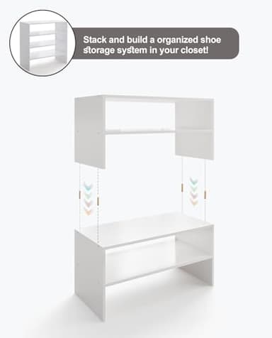LOWOSA 2-Tier Stackable White Shoe Rack, Wooden 2-Shelf Shoe Organizer Freestanding Shoe Storage Stand for 6-9 Pairs, Perfect for Closet, Entryway, Office Use - Modern White - Image 5